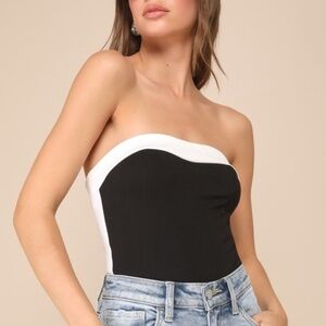 Lulus Impressive Edge Black And Ivory Color Block Strapless Bodysuit - Size L
